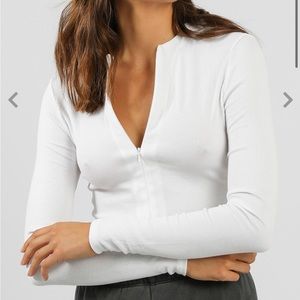 JOAH BROWN invisible zip long sleeve shirt in white